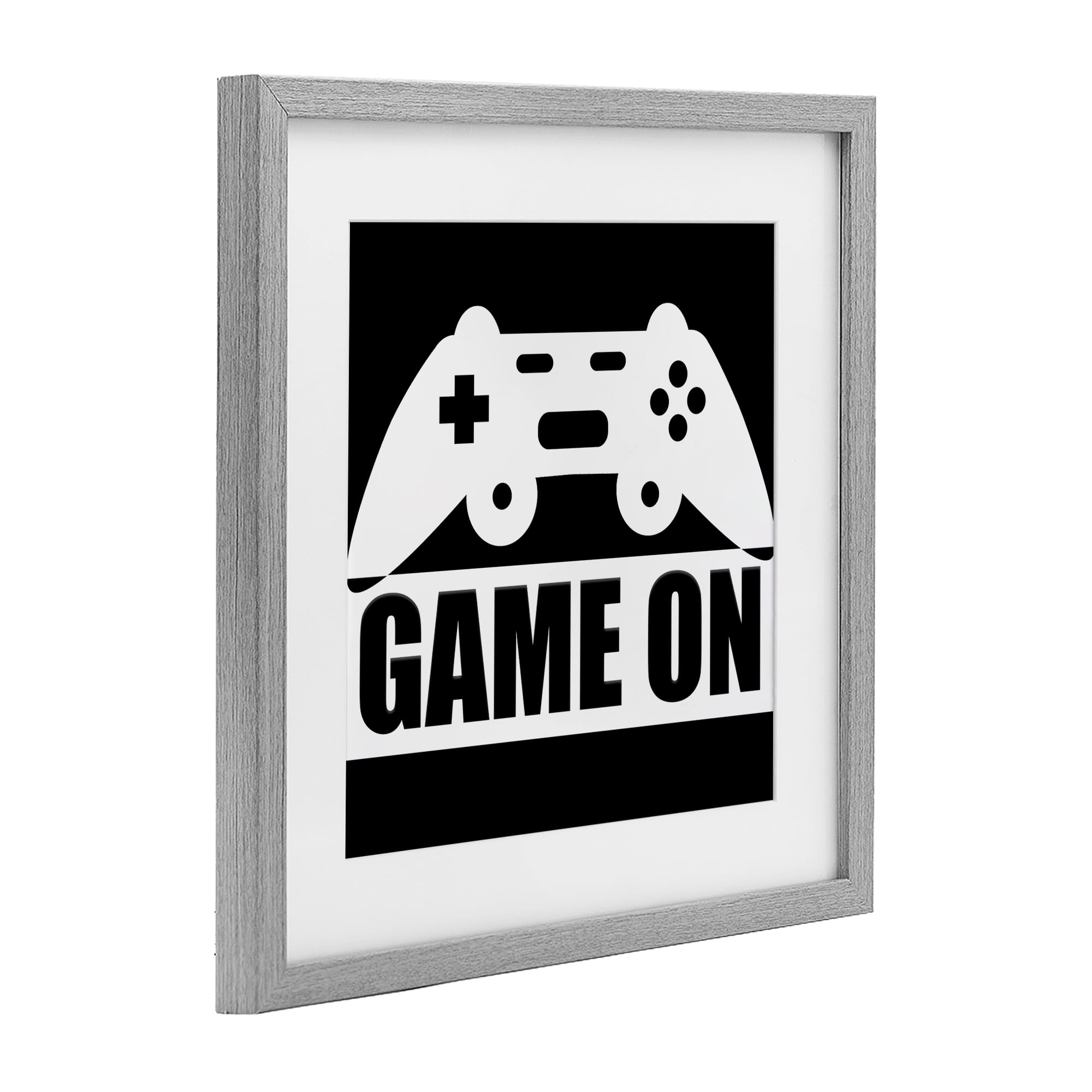 Game On Retro Black & White Gray Framed Print Under Glass, design by Kim Allen