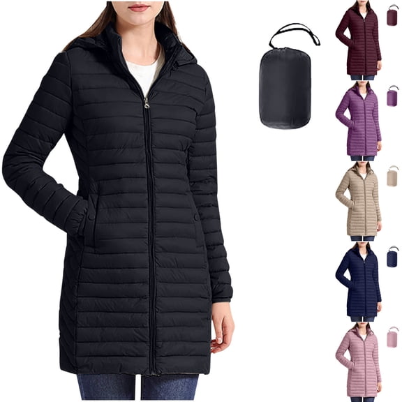 AGWOLF Puffer Jacket for Women with Hood Winter Coats Warm Long Sleeve Zip Up Down Coat Packable Lightweight Thermal Outerwear