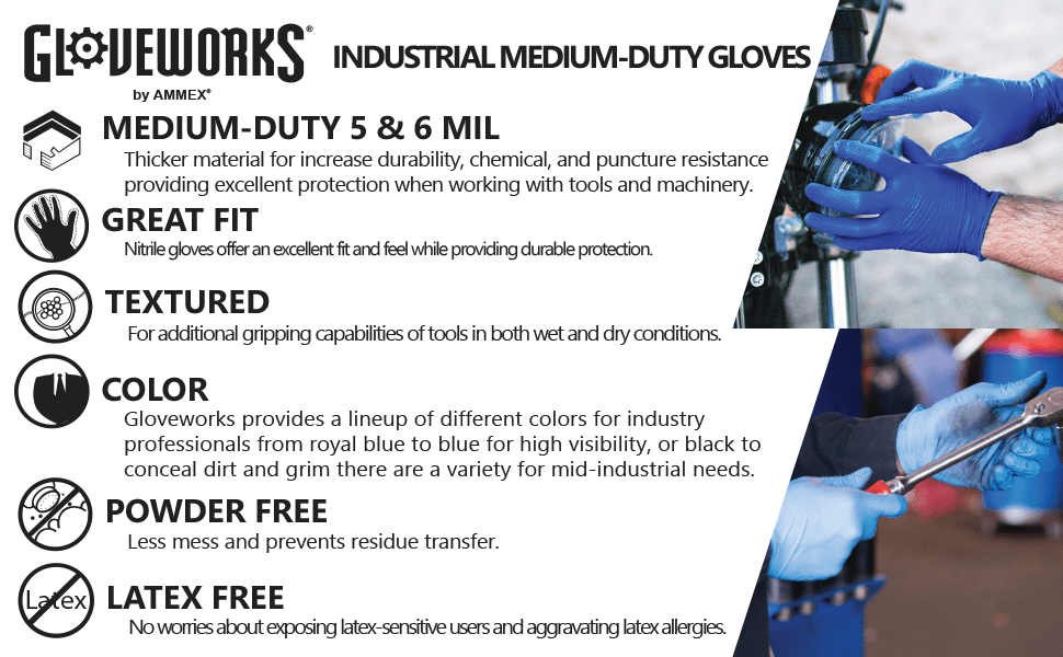 Gloveworks Black Nitrile Industrial Disposable Gloves 5 Mil Medium 100