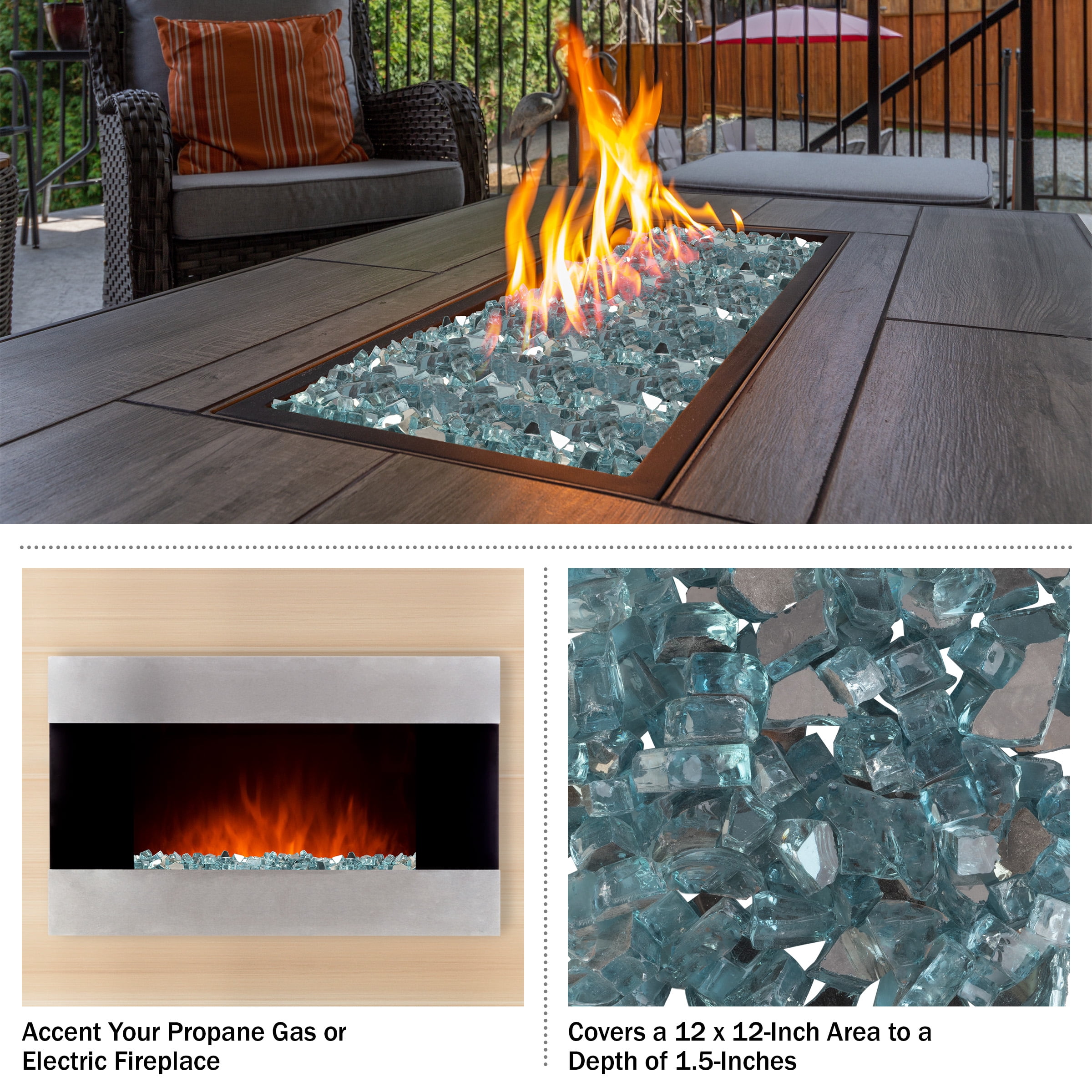 Pure Garden 10lbs Fire Pit Glass - 1/2-Inch Glass Rocks, Aqua Blue