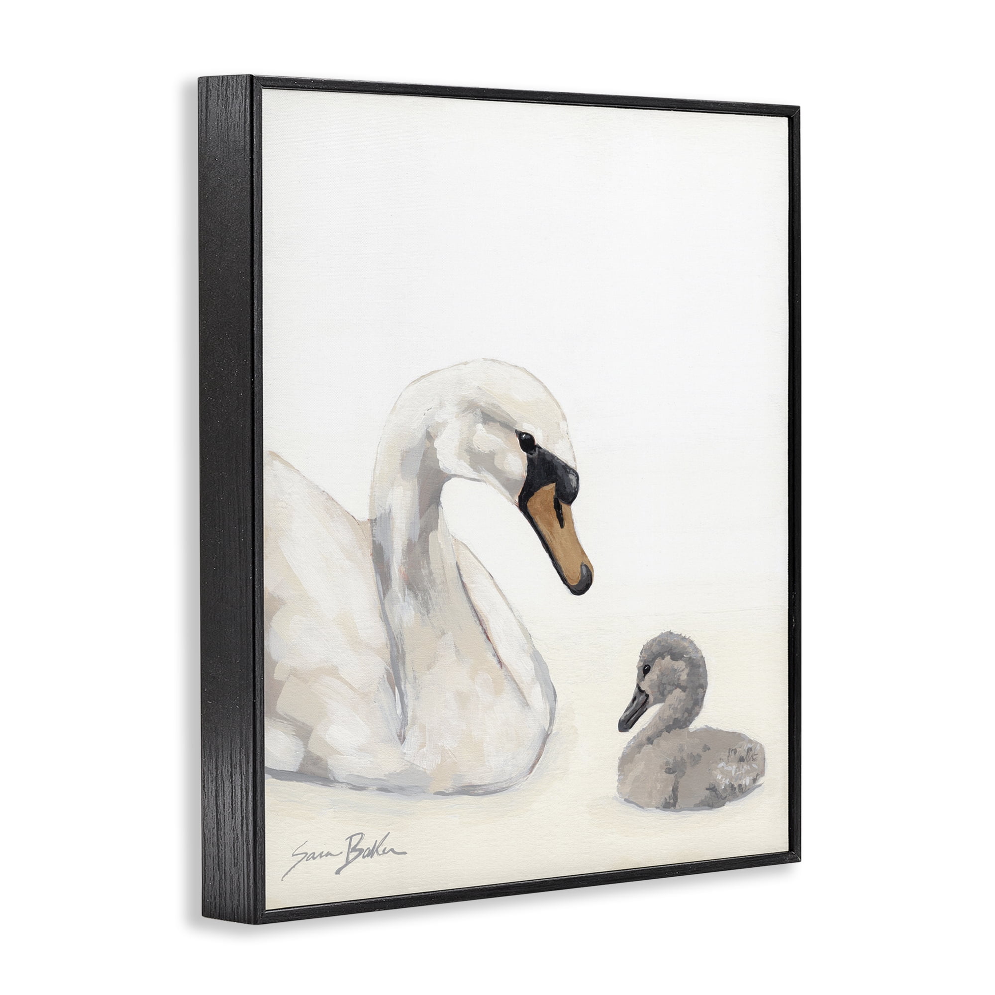Stupell Industries Mother Swan & Cygnet Black Framed Giclee Art, design by Sara Baker