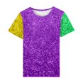 thumbnail image 1 of Outfmvch T-Shirts Mardi Gras pour Femmes, T-Shirts Graphiques, T-Shirts de Carnaval, Vêtements Mardi Gras, T-Shirt Imprimé à Manches Courtes Col Rond pour Femmes, Haut Décontracté à la Mode Violet L, 1 of 4