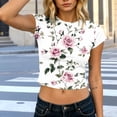 thumbnail image 4 of LEKWK Short Sleeve Crop Tops for Women Loose Fit Floral Printed Casual Shirts Crew Neck Lightweight Comfy Summer Tops Fashion Beach Vacation Outfits, 4 of 5