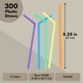 thumbnail image 3 of 300 Pack Flexible Plastic Drinking Straws, Disposable Bendable Straws Bulk Set for Smoothies, 5 Colors (8.25 In), 3 of 8
