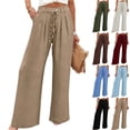 thumbnail image 2 of Yuanlook Women's Wide Leg Pants, Crinkle Fabric with Single-Button & Drawstring Waist, S-XXL, 2 of 5