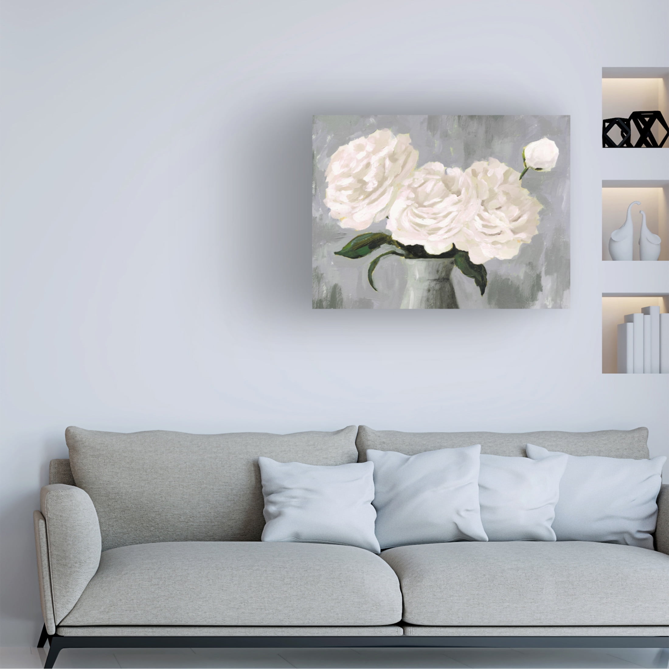 Trademark Fine Art Victoria Borges  White Blooms in Gray Vase II Canvas Wall Art