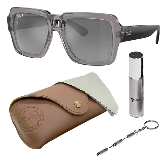 Ray-Ban RB4408 MAGELLAN BIO-BASED Square Shaped Non-Polarized Sunglasses for Men & Women - Includes Official RAYBAN Eyewear Kit - Ideal Formal & Casual Wear Sunglasses - Silver/Brown Lens