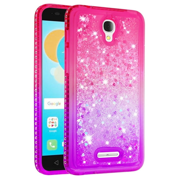 FIEWESEY For Alcatel OT5012 Phone Case Glitter Case Gradient Quicksand Series TPU Bumper Cushion Reinforced Corners Protective Bling Liquid Girls Women Case for Alcatel OT5012 5.5 inch - Pink+Purple