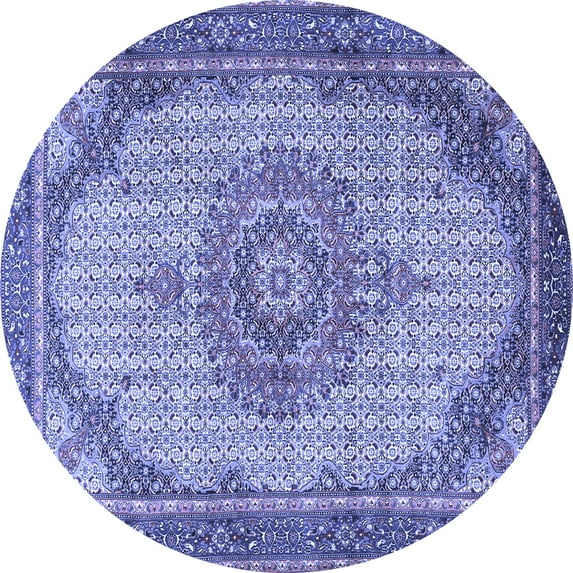 Ahgly Company Machine Washable Indoor Round Medallion Blue Traditional Area Rugs, 7' Round