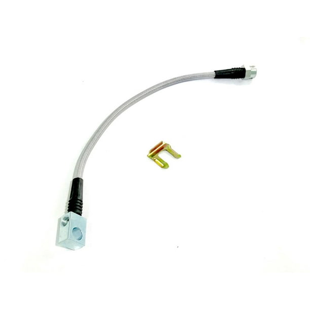 Universal Rear Braided SS Brake Hose, 14" Long with mouting block
