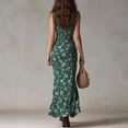 thumbnail image 2 of Navy Blue Floral Maxi Dress With Ruffled Straps, High Side Slit, Flowy Fit, 2 of 6