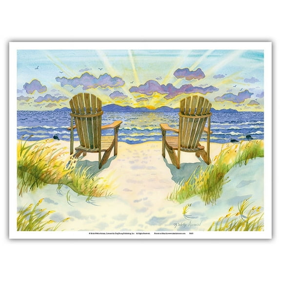 Wait For The Dawn - The Two of Us - Beach Chairs Ocean Twilight View - From an Original Watercolor Painting by Robin Wethe Altman - Master Art Print (Unframed) 9in x 12in