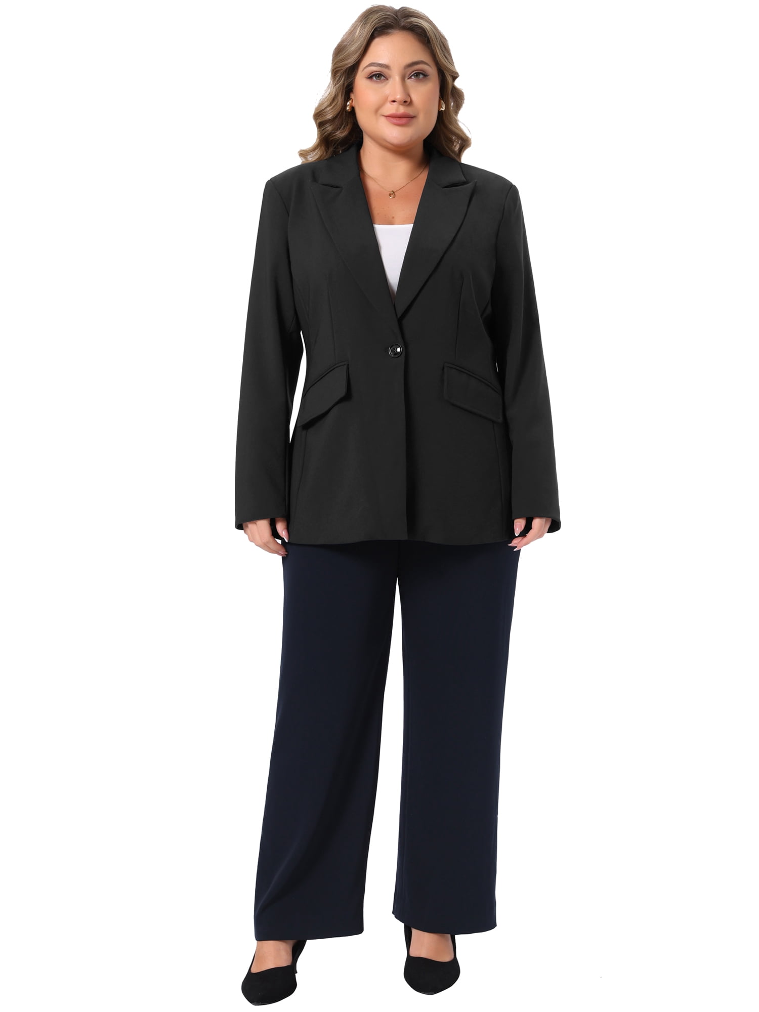 DARING DIVA Women's Plus Work Blazer Button Long Sleeve Suit Jacket 4X Black