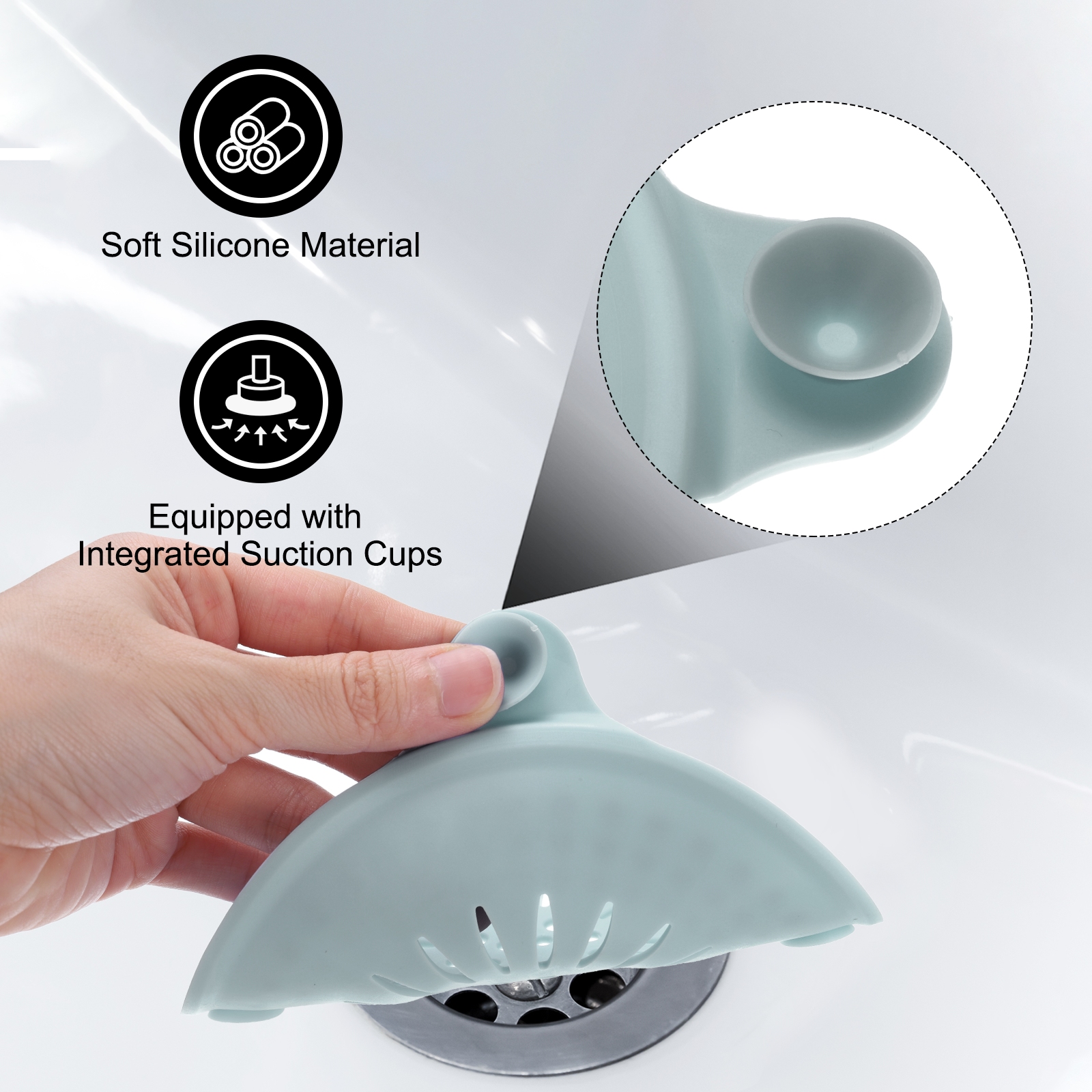 Unique Bargains Shower Drain Hair Catcher Round Cover with Anti-slip Point 5.5" Blue 3Pcs