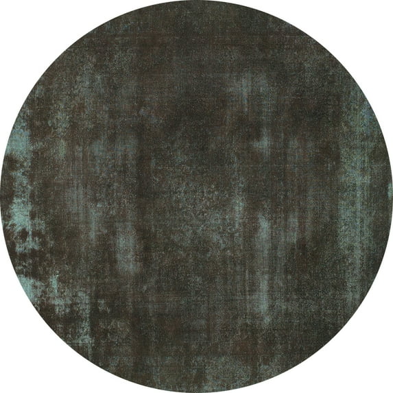 Ahgly Company Machine Washable Indoor Round Abstract Turquoise Blue Modern Area Rugs, 3' Round