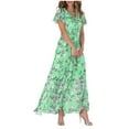 thumbnail image 1 of 2025 Robes de Boîte de Nuit et de Sortie pour Femmes, Robes Femmes, Robes pour Femmes Évasées Longues Adolescente Robes Décontractées Robe Chiffon Florale Courte Dame Robe d'Été Manche Volant Col en V Petite Midi, 1 of 6