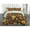 thumbnail image 3 of Ambesonne Wooden Print Quilted Bedspread Set 3 Pcs, Brown Abstract Circles, King Size, Brown, 3 of 5