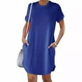 thumbnail image 3 of Lovzfmll Women's Summer Lightweight Dress Wrap Crew Neck Casual Fashion Loose Curled Short Sleeve Comfortable Leisure Sports Solid Color Double Pocket Flowy Maxi Dresses Blue A 2XL, 3 of 7