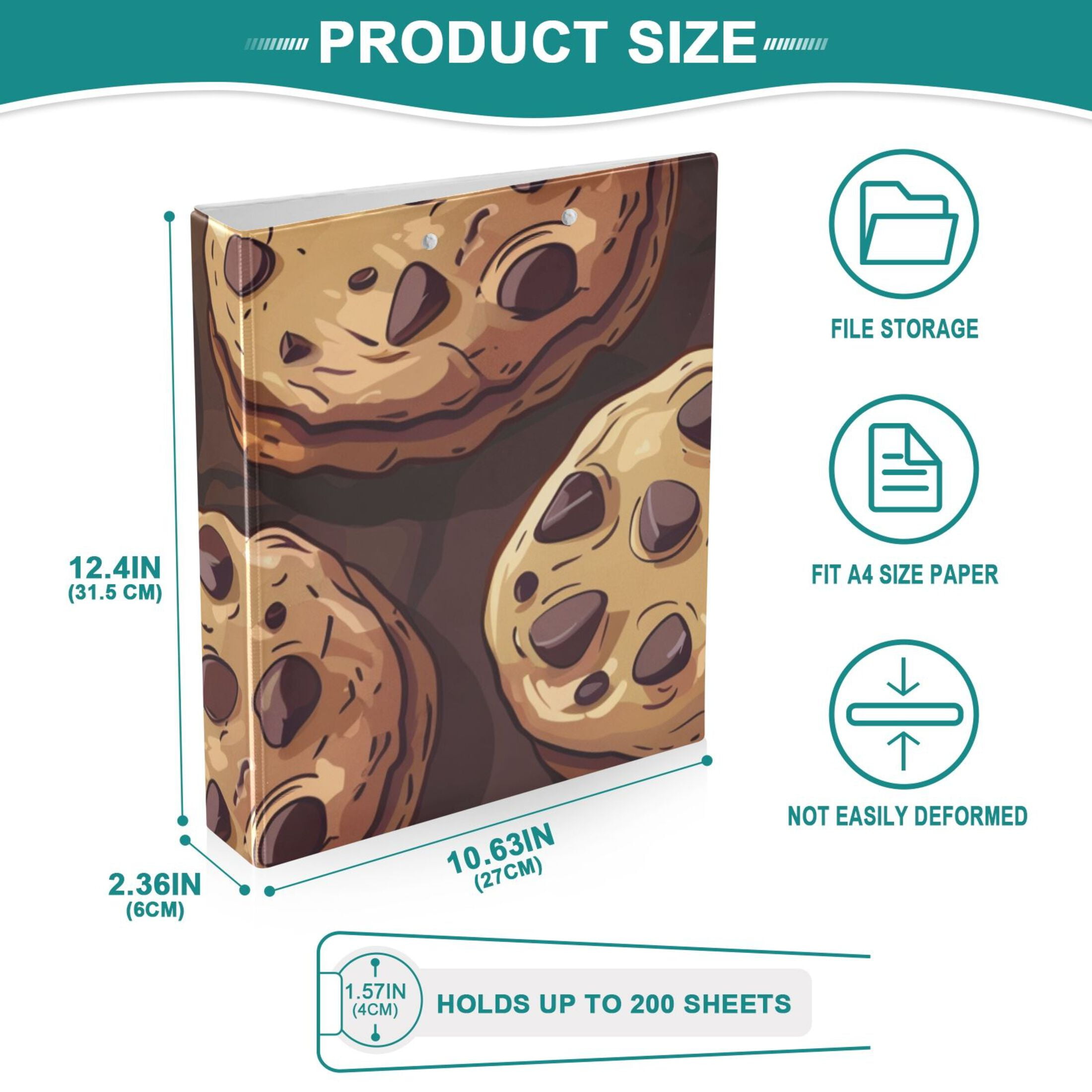 Delicious Cookies 3 Ring Binders 1.5 inch Hardcover File Folders with Interior Pockets A4 Size Organizer for School Office Hospital