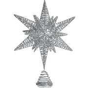 Ornativity Silver Star Tree Topper  Christmas Silver 3D Glitter Star Ornament Treetop Decoration