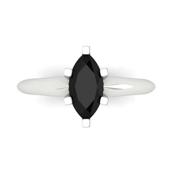 1 ctw Solitaire Anniversary Ring for Women | Marquise Cut Natural Onyx | Hyperallergenic Solid 18K White Gold