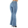 thumbnail image 6 of Fashion2Love Women's Juniors Bell Bottom High Waist Belted Flared Stretch Jeans, 6 of 9