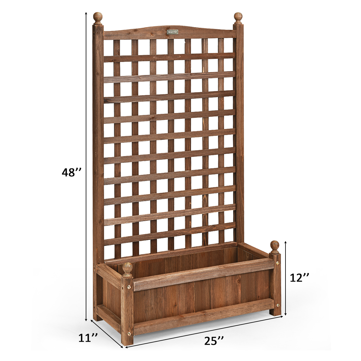 Costway Solid Wood Planter Box with Trellis Weather-Resistant Outdoor ...