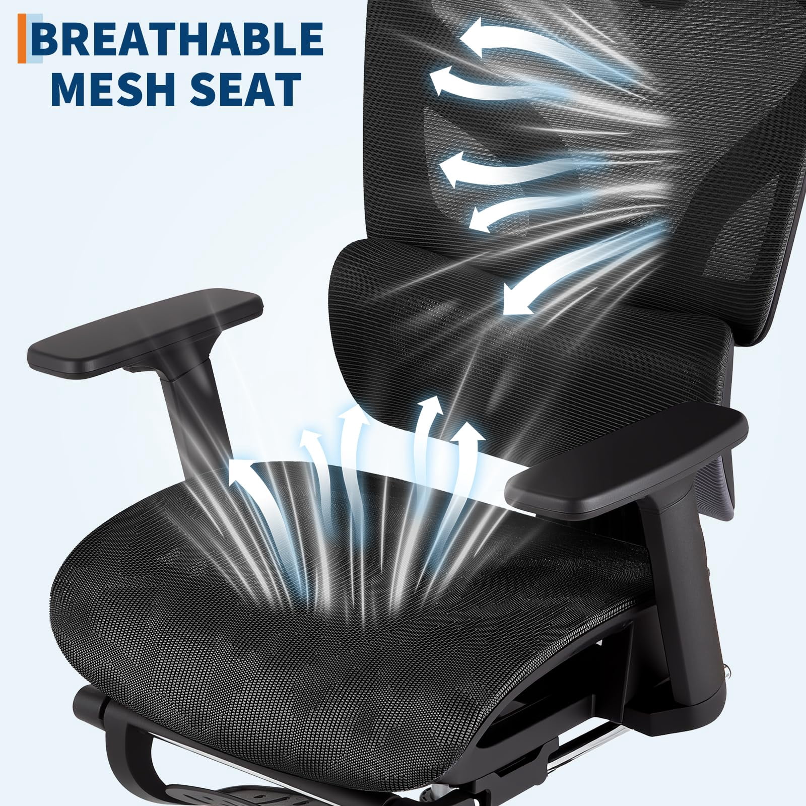 3Rd Gen Ergonomic High Back Mesh Office Chair with Footrest, 4d Adjustable Armrests & Dynamic Lumbar Support, Reclining Tilt Function Rolling Casters Desk Chair for Home Office, Black