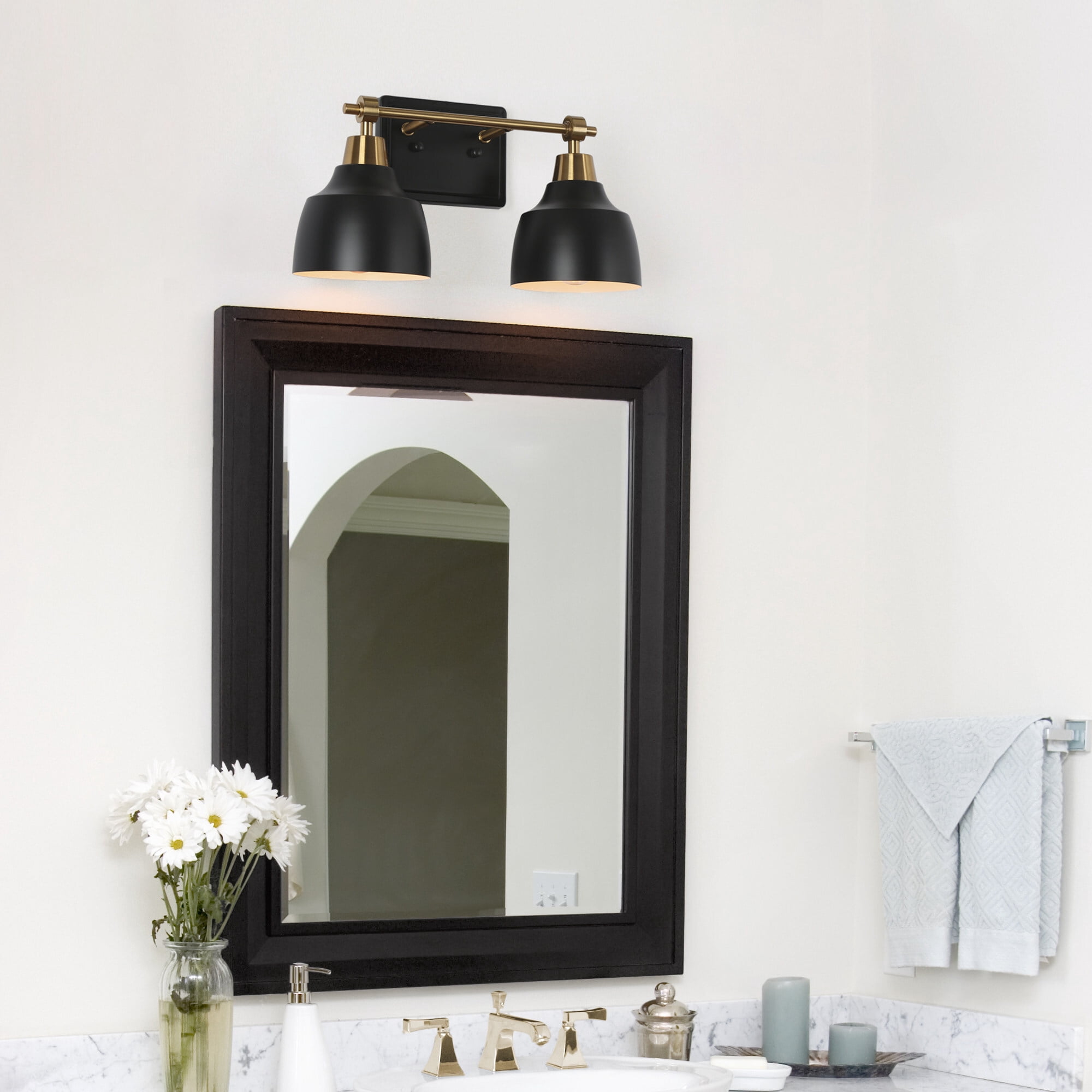 LNC 2-Light Black and Gold Round Modern Bathroom Vanity Lighting Fixutre,14.5"Lx8.5"Hx7"D