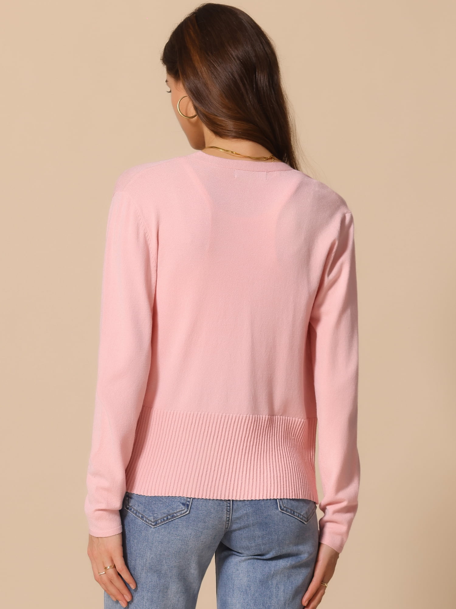 DARING DIVA Women's Open Front Long Sleeve Knit Cropped Cardigan XS Pink