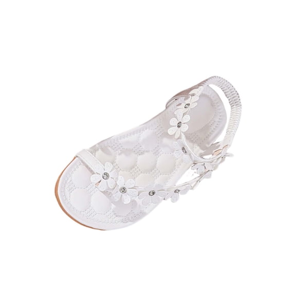 Wensltd Women's Solid Flower Dressy Sandals with Elastic Back Strap Open Toe Casual Flat Sandals for Outdoor Wear White