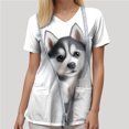thumbnail image 5 of NIEWTR Women's V Neck Pet Print Scrub Tops Soft Medical Nurse Uniform Shirts with Pockets Casual Work Wear(White,2XL), 5 of 8
