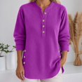 thumbnail image 2 of Womens Tops T Shirts Long Sleeve Corduroy Oversized Casual Button Up Tunic Sweat Loose Side Split Pullover Women Tees Blouses Purple M, 2 of 5