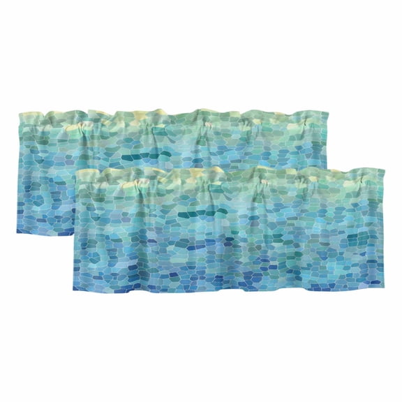 Turquoise Blue Teal Valances for Windows, Chic Stained Glass Texture Aesthetic Light Filtering Kitchen Curtains, Rod Pocket Window Valance Curtains for Living Room Bedroom, 54" W x 18" L, 2 Panels