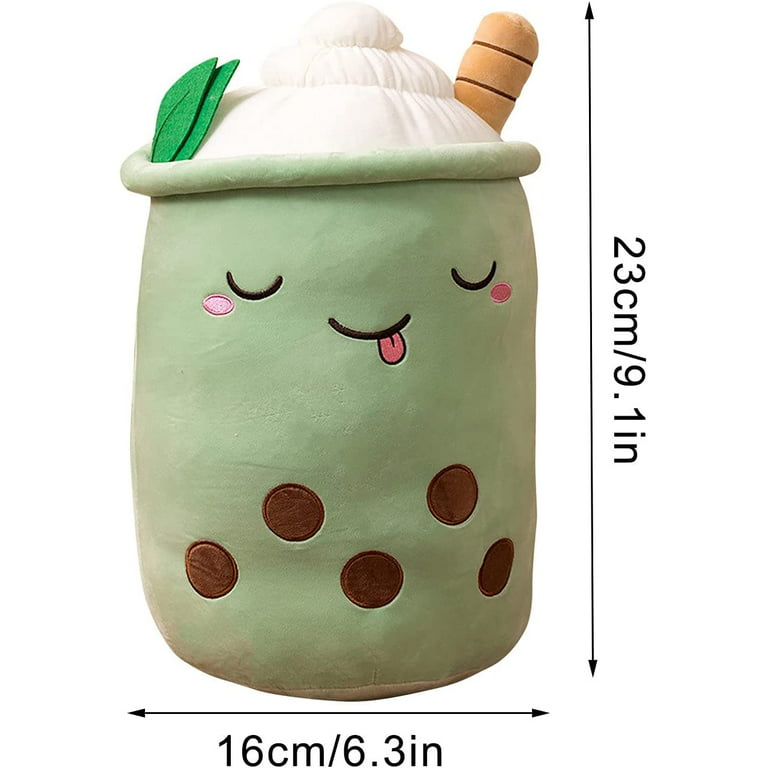 24CM Plush Toy for Boy Girl Birthday Gift Bubble Tea Cup, Plush Boba Tea Cup  Pillow with Suction Tubes Bubble Milk Tea Cup Doll Stuffed Cute Cartoon  Fruit Plush(Green) 