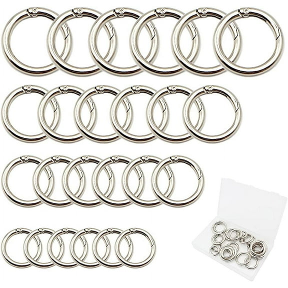 MENKEY 24 PCS Spring O Ring Set, Round Carabiner Snap Trigger Buckle in 4 Size, Zinc Alloy Hooks Clip DIY Accessories for Collars, Keychain, Purse and Handbag (Silver)