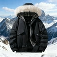 thumbnail image 2 of Zedker Mens Lightweight Puffer Jacket Winter Plaid Lined Down Coat Insulated Windproof Full Zip Jacket with Faux Fur Hood Black M, 2 of 10