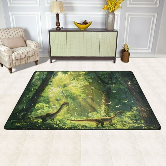 Dinosaurs in Forests Area Floor Mats 36" x 24" Soft Non-Slip Large Rugs Nursery Memory Foam Carpets Living Room Doormat for Bedroom Dinning Decor