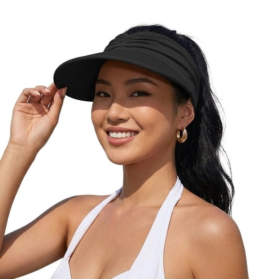 Women's UPF 50 UV Protection Sun Visor Hat, Wide Brim Topless Baseball Cap, Lightweight Sunscreen Half Hat for Outdoor Travel