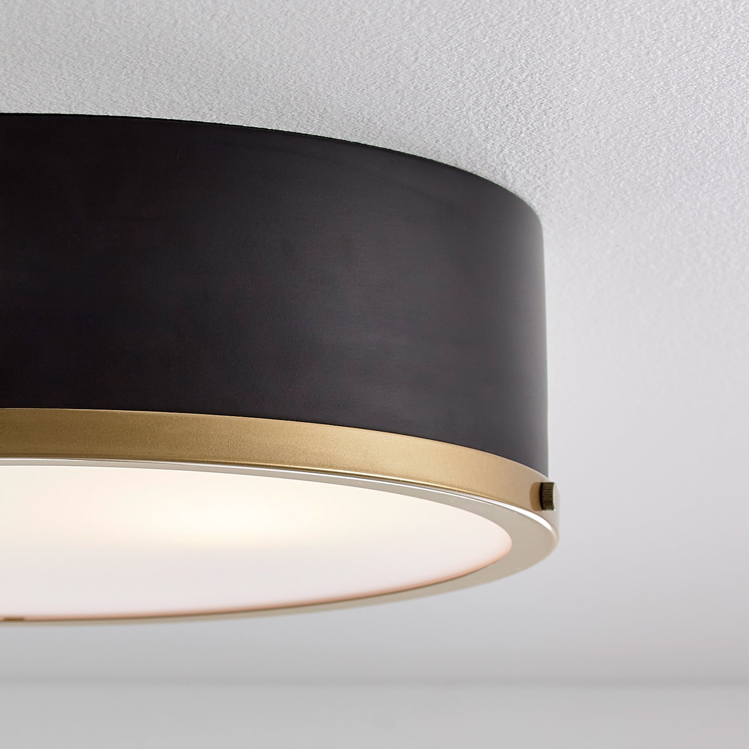 Better Homes & Gardens Irving Park 2-Light Flush Mount, Matte Black with Burnished Brass Accents, Frosted Glass Shade, LED Bulbs Included
