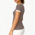 thumbnail image 6 of idosla Women's Ribbed V Neck Short Sleeve T-Shirts Slim Fit Stretchy Basic Tee Tops Summer Casual Soft Tops for Daily Wear (Khaki, XL), 6 of 7