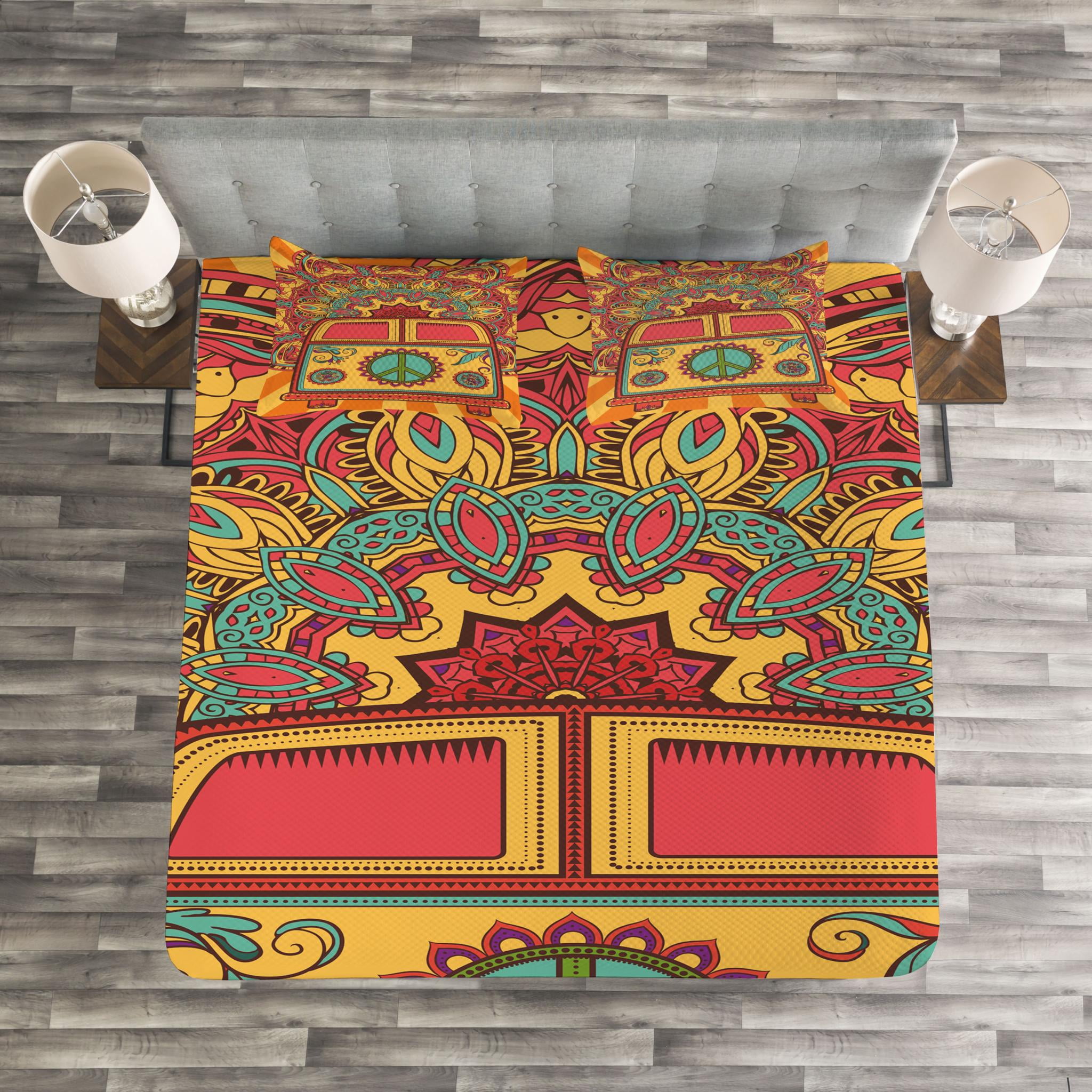 Coral Orange Turquoise 70s Party Decorations Duvet Cover Set Twin