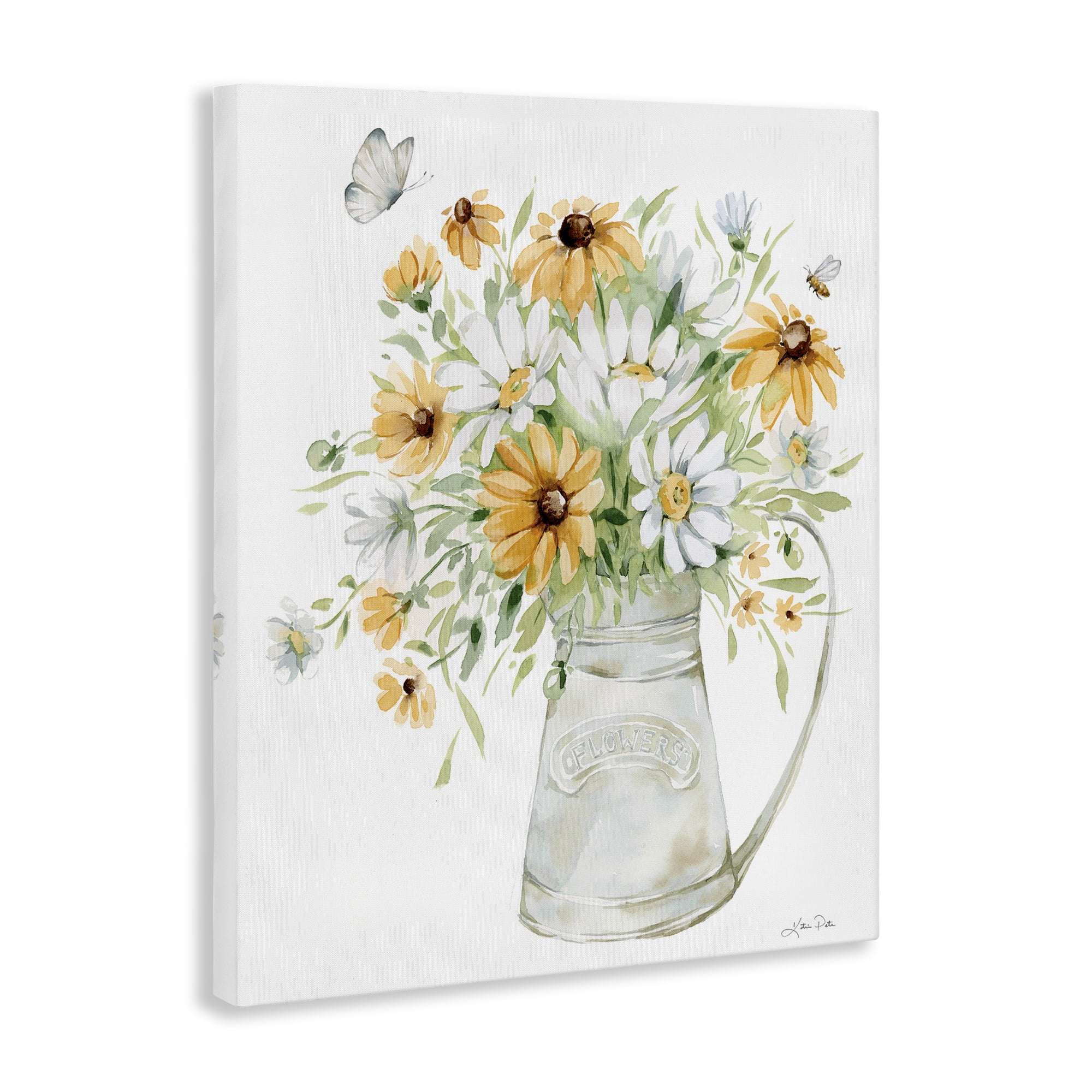 Stupell Industries Sunflowers & Daisies Vase Botanical & Floral Painting Gallery Wrapped Canvas Art Print Wall Art, 30 x 40