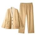 thumbnail image 3 of FAIWAD Women's Warm Plush Thicken Pajamas Set Flannel Button Pocket Coat and Long Sleeve Pants Sleepwear Suit, 3 of 3
