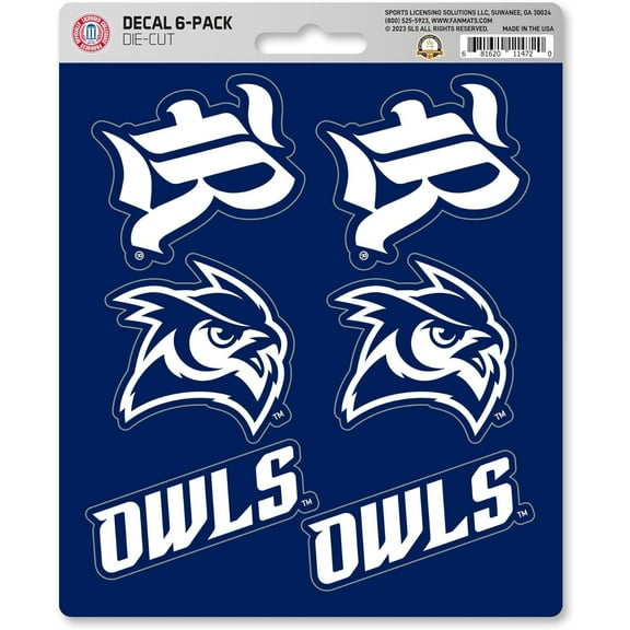 Rice University Owls 6-Piece Decal Sticker Set, 5x6 Inch Sheet, Gift for football fans for any hard surfaces around home, automotive, personal items