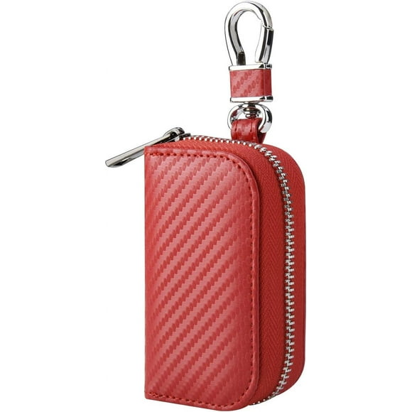 Car Key Signal Blocker Case, Faraday Bag and Box Combination, Leather Anti Theft RFID Blocking Box, Keyless Remote Control Smart Cage with Hook (Red)