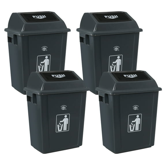 Guankan 20 Litre Plastic Swing Top Trash Can, 4-Pack Kitchen Garbage Cans with Lids, Grey
