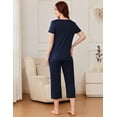 thumbnail image 5 of Ekouaer Pajama Set for Women Short Sleeve Top With Capri Pants Pjs 2 Piece Square Neck Loungewear Soft Sleepwear with Pockets, 5 of 7