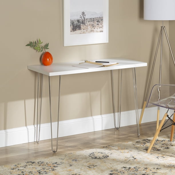 Manor Park Mid Century Modern Wood Computer Desk White Walmart Com Walmart Com