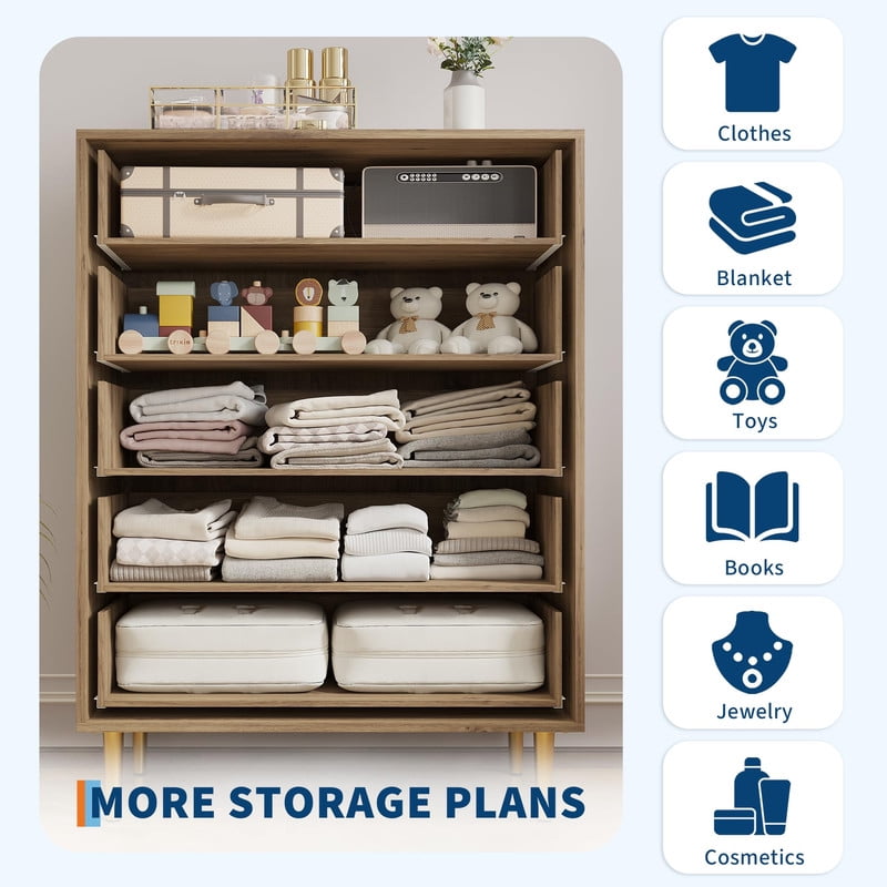 TROPOW 5 Drawers Dresser for Bedroom, 31.5" Wide Wood Rustic Chest of Drawers with Bar Handles, Vintage Design, Storage Dressers Organizer for Bedroom, Living Room, Hallway